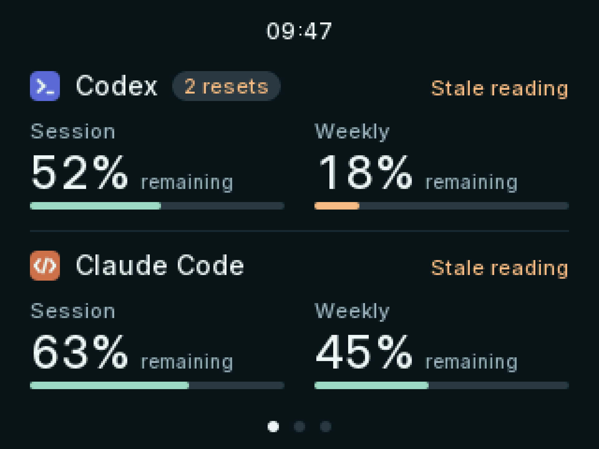 The overview marking both readings as stale